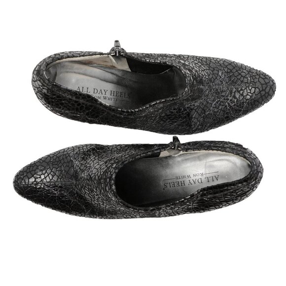 Ron White Leather Patent Ankle Shoe Shootie Black Reptile Eyelash Holographic 42 - Picture 7 of 13